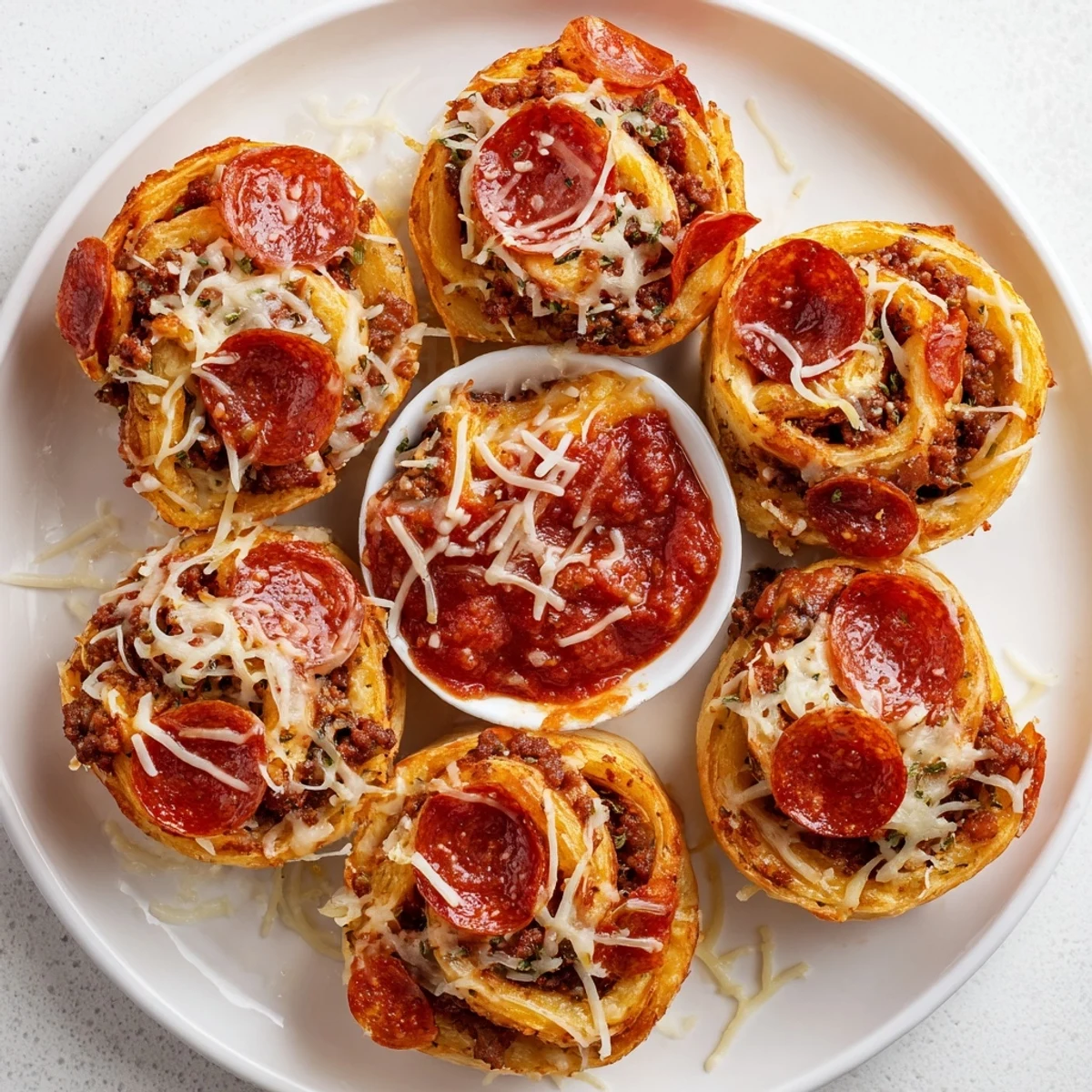 Tray of Cheesy Beef Pepperoni Pizza Roll Ups Snack Recipe, cheese stretching as served