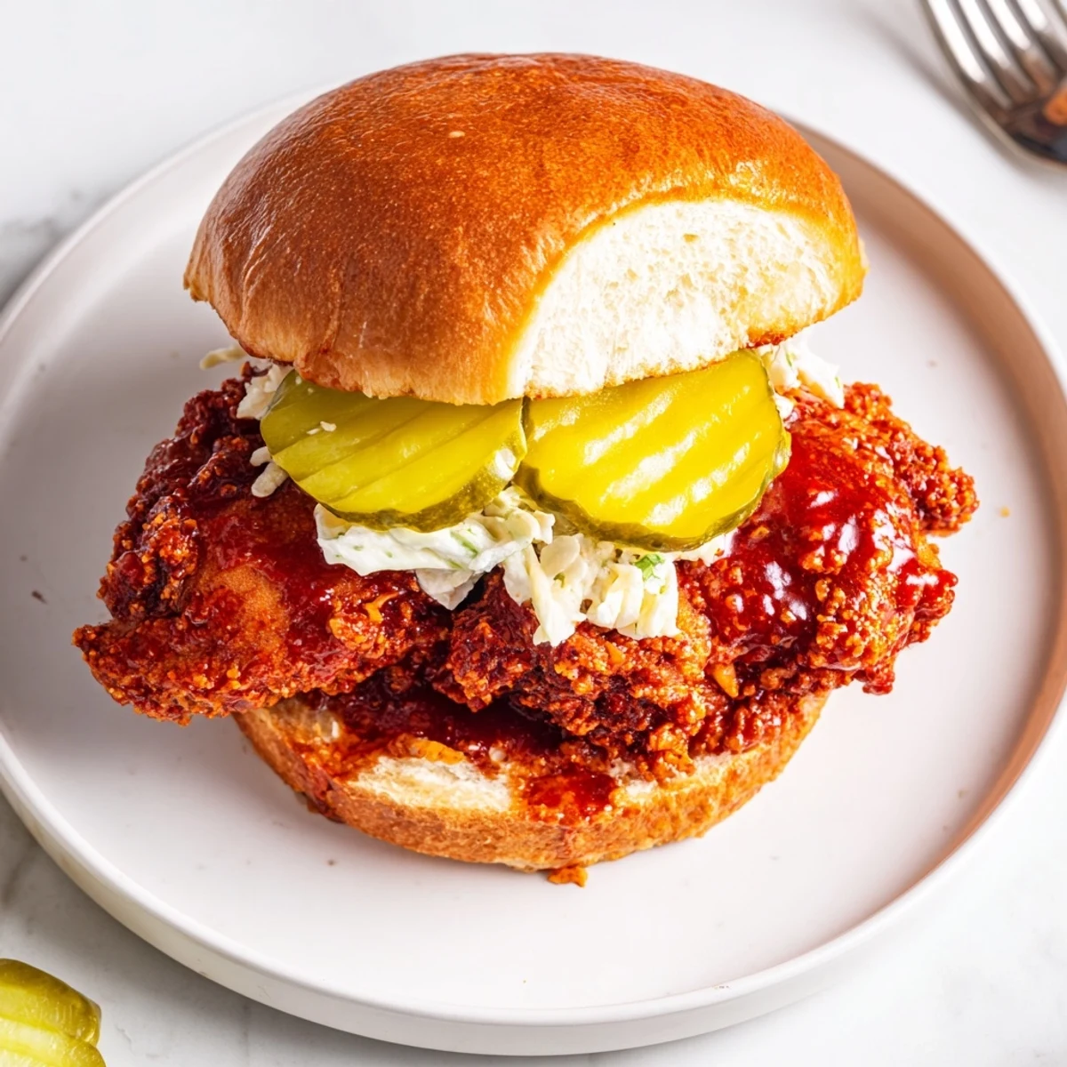Crispy, fiery Spicy Nashville Hot Chicken Sandwiches Recipe To Savor served on buttery brioche