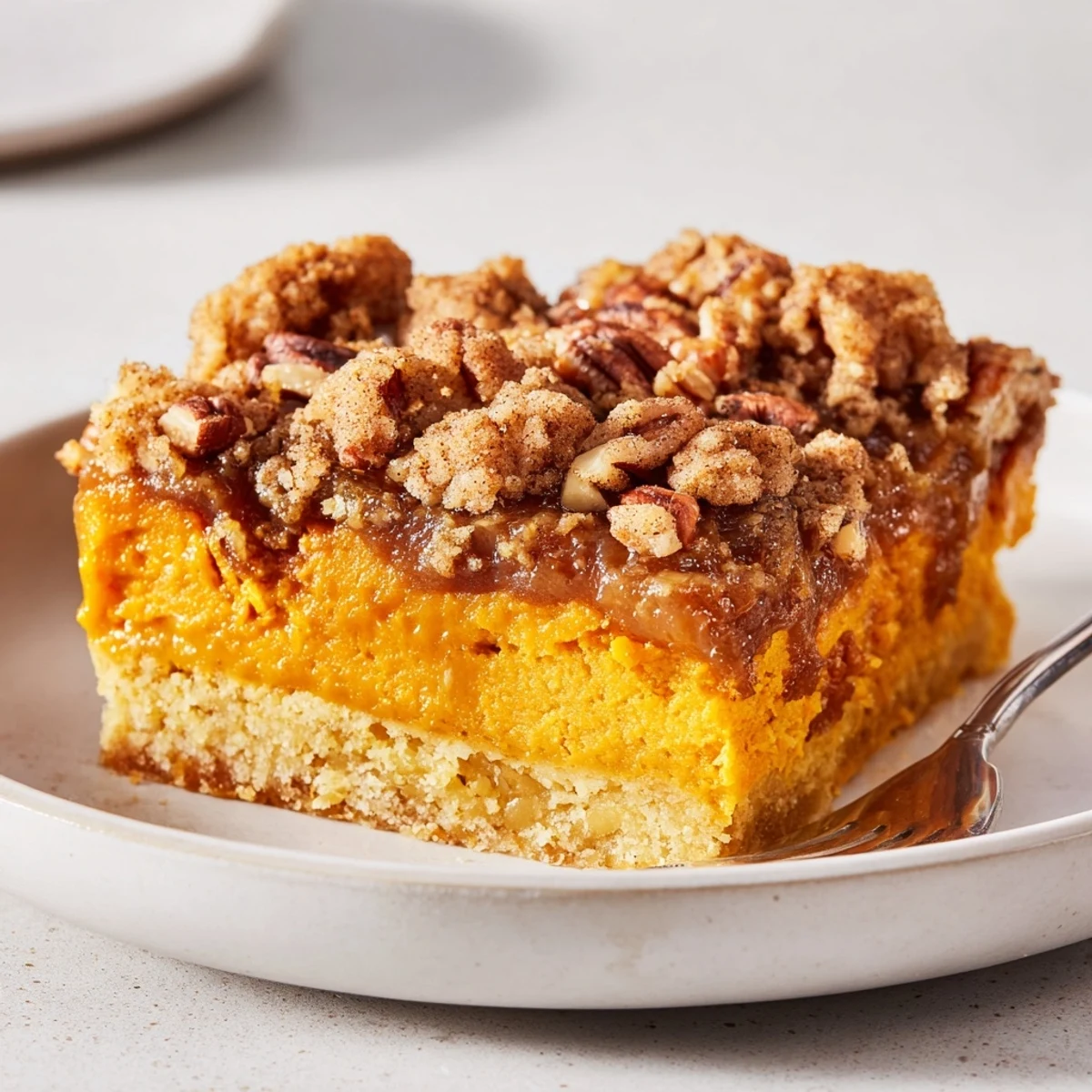 Pumpkin Dump Cake cooling in a 9x13 pan, butter-scented, ready to slice.