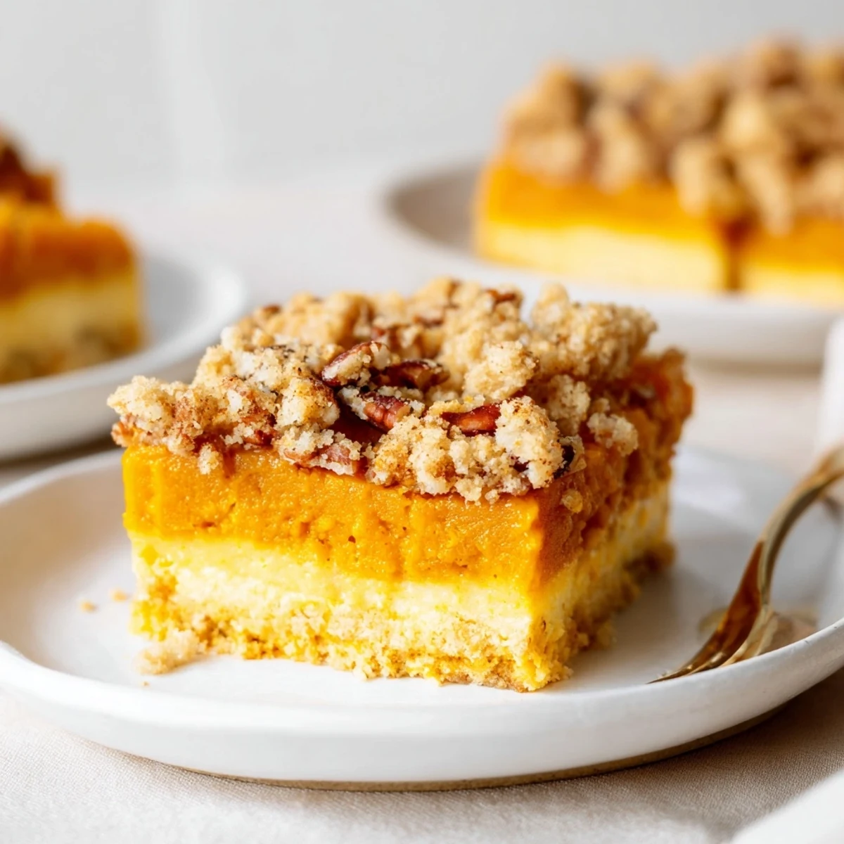 Plate of Pumpkin Dump Cake with vanilla ice cream and cinnamon aroma.