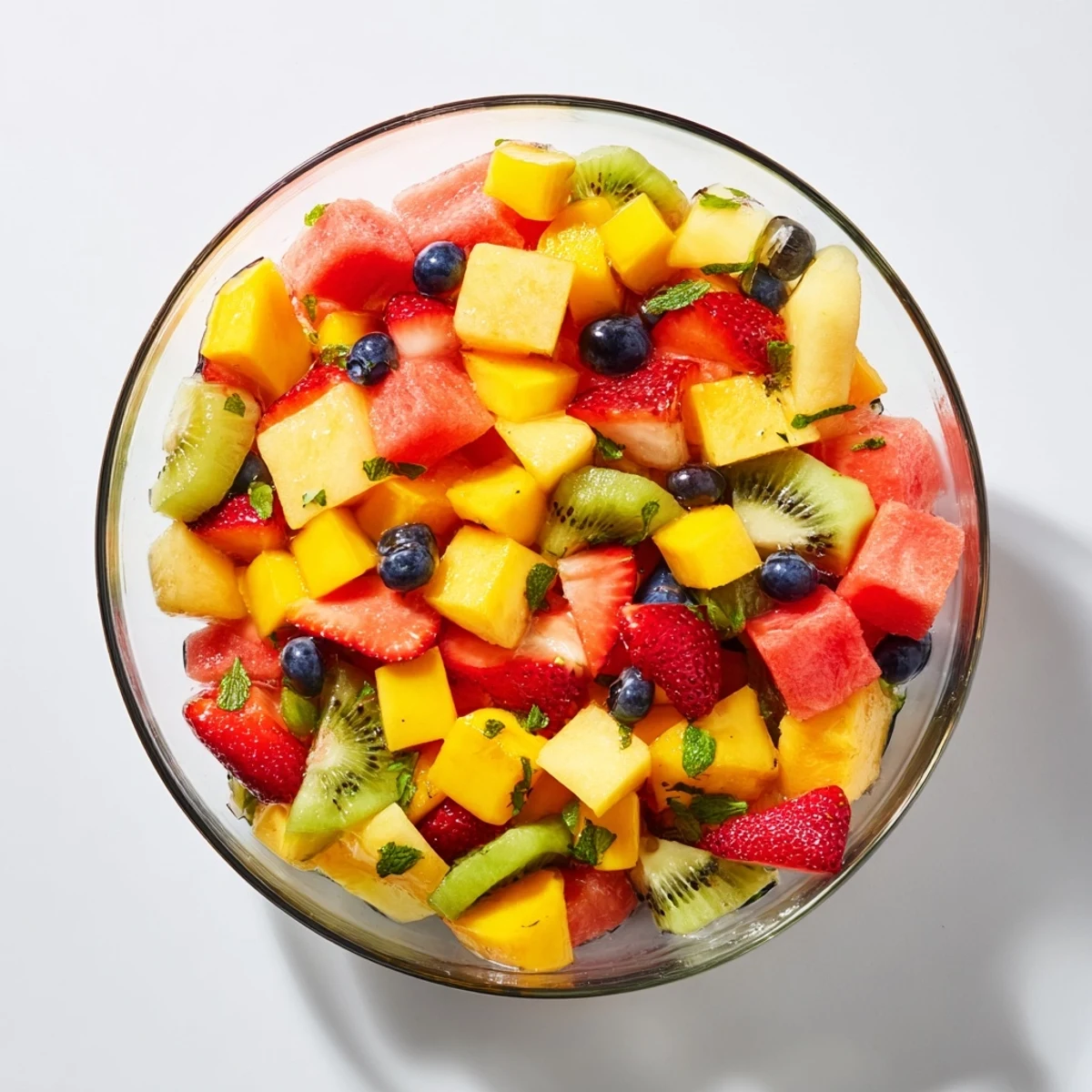 Refreshing summer delights featuring watermelon mango strawberries coated in zesty citrus dressing