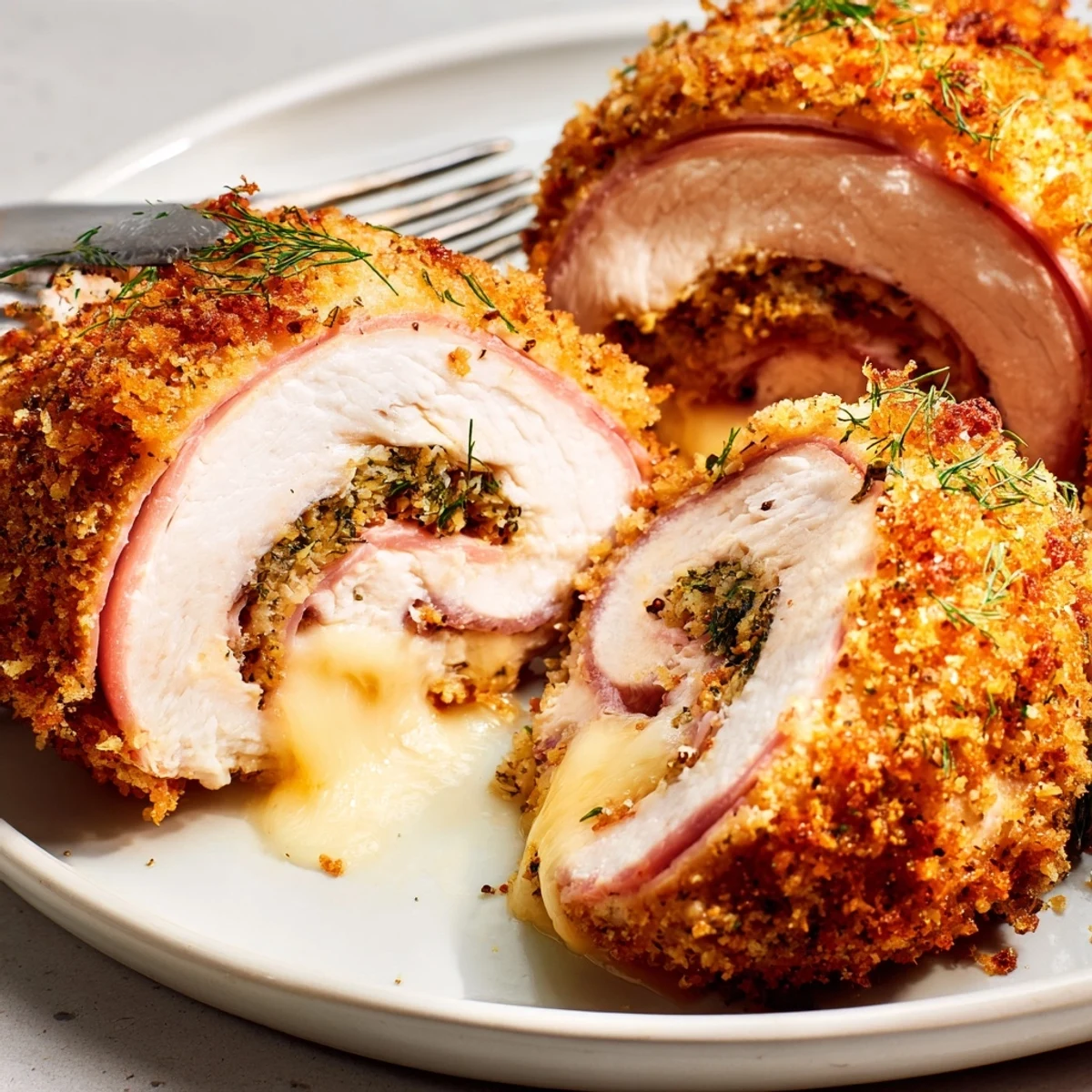 Crispy Pickle Brined Chicken Rolls baked until crisp, served with creamy potato salad