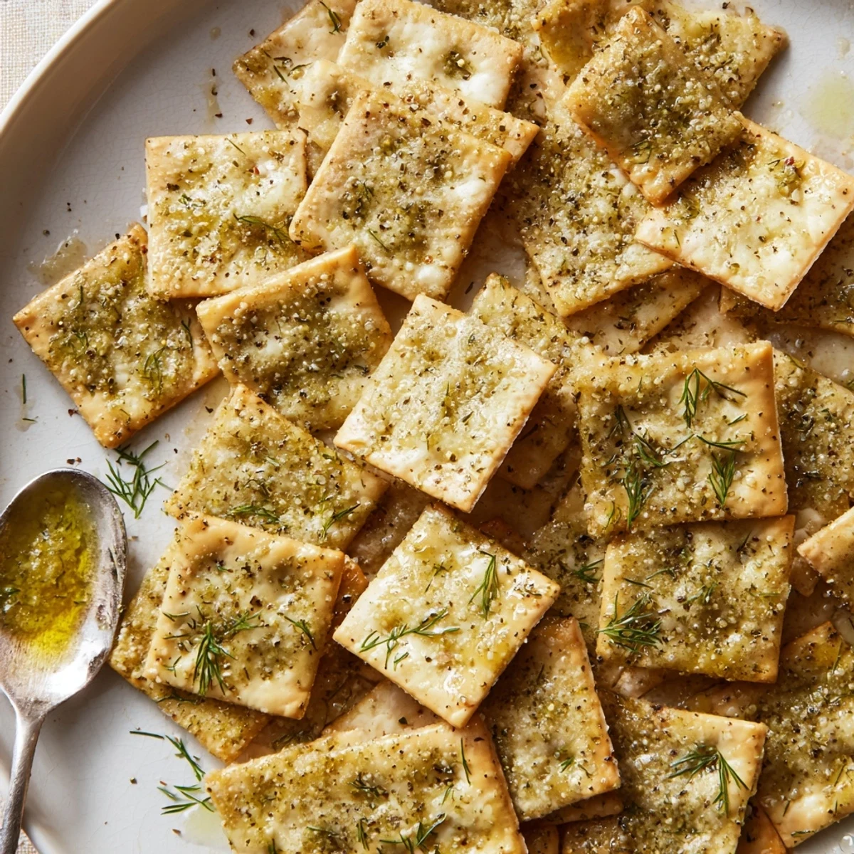 A bowl of zesty Dill Pickle Saltines tossed in buttery dill seasoning