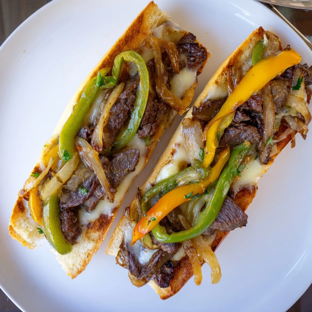 Toasty Philly Cheesesteak Garlic Bread topped with melted provolone and parsley