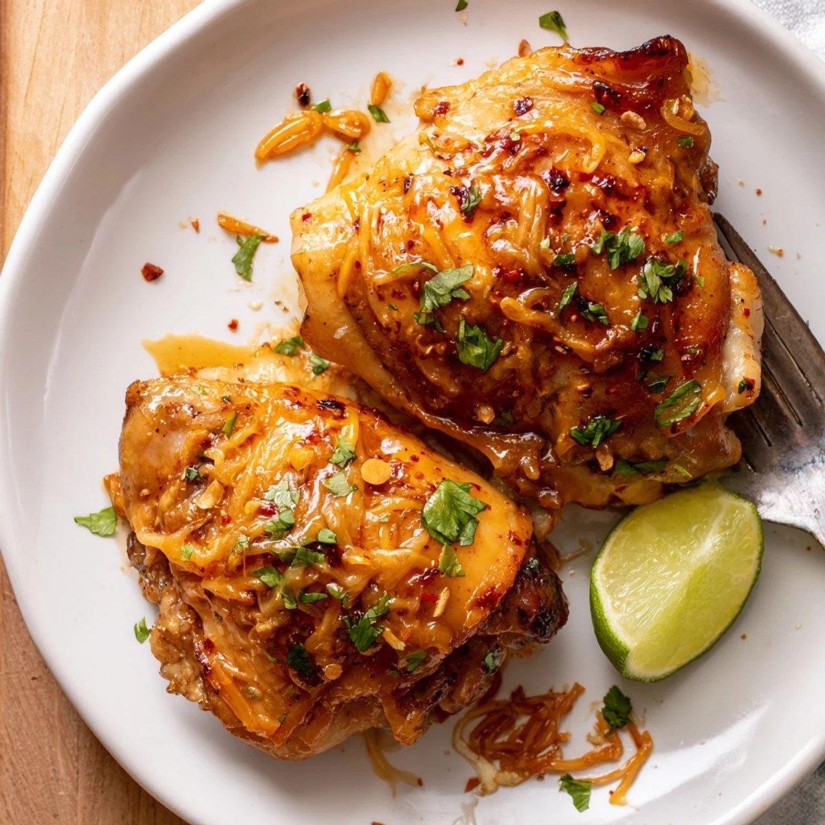 Sliced Chipotle Honey Chicken Thighs With Smoked Gouda served with lime wedges
