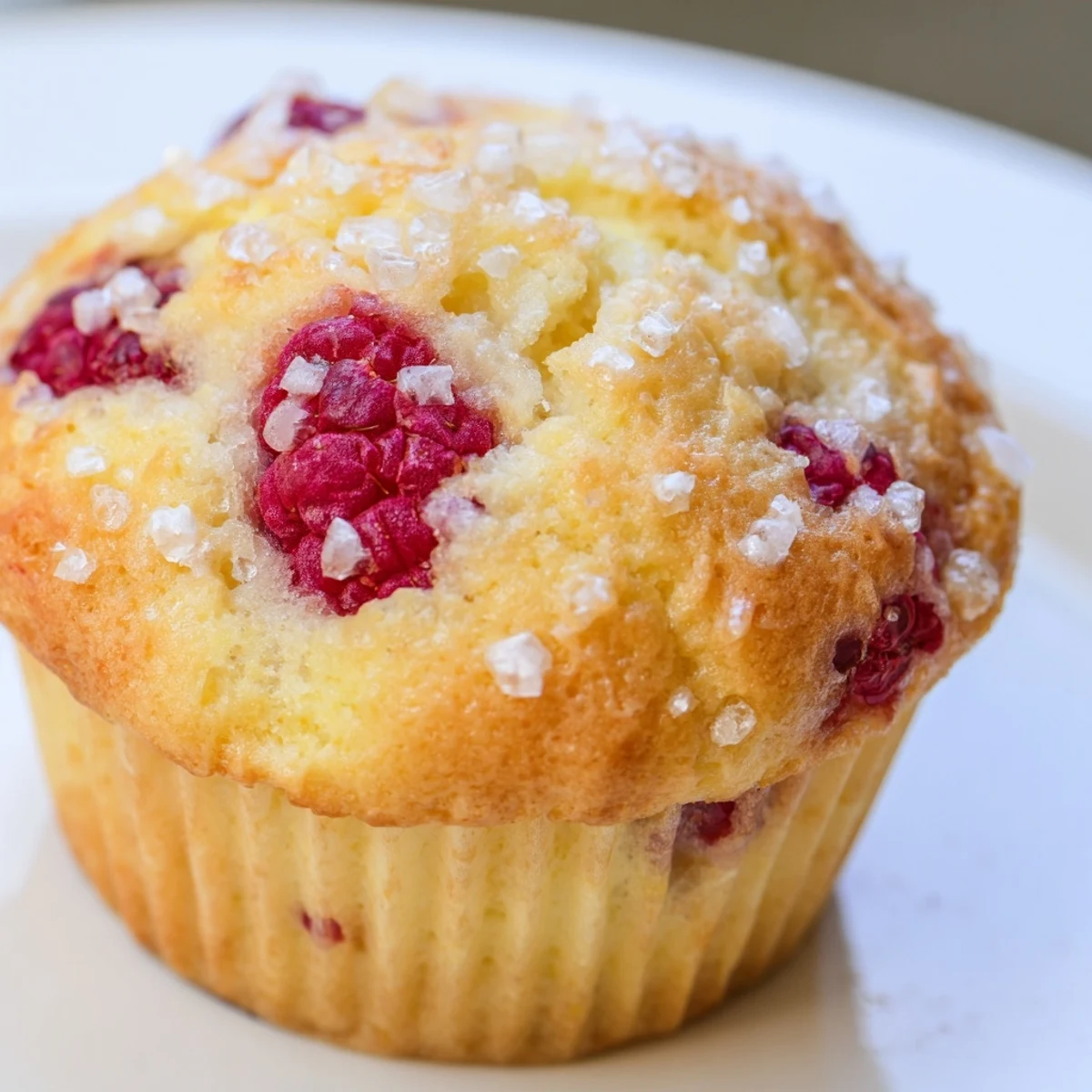 Batch of twelve tender raspberry lemon ricotta muffins cooling on a wire rack