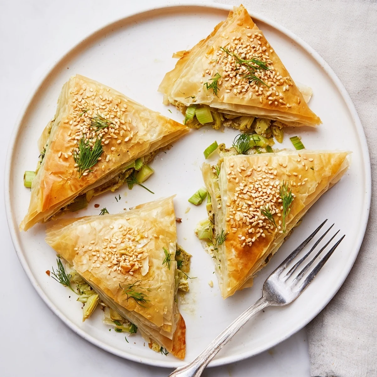Crispy golden Artichoke and Graviera Filo Puffs fresh from the oven on parchment paper