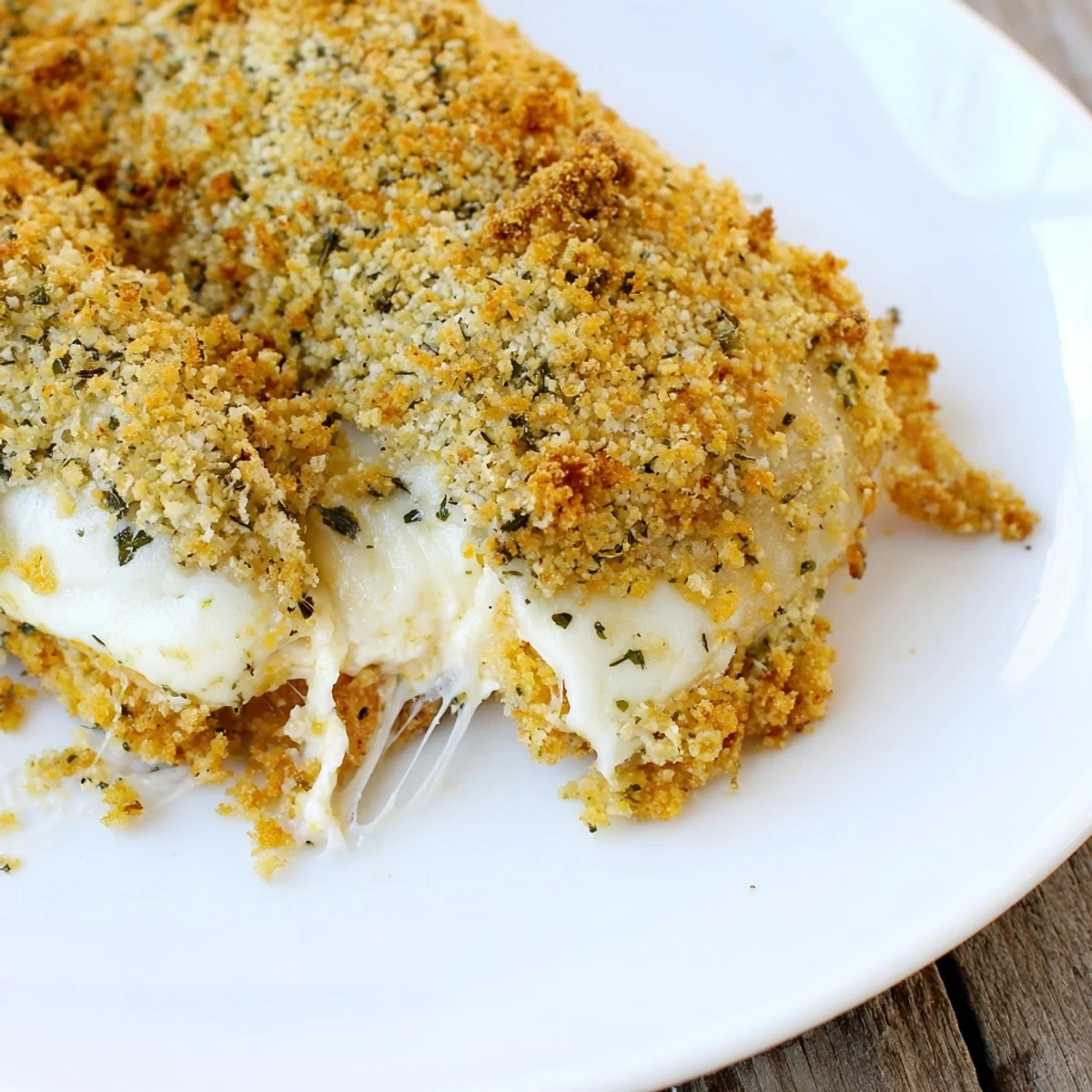 Golden crusted ricotta chicken bake fresh from the oven with bubbling mozzarella topping