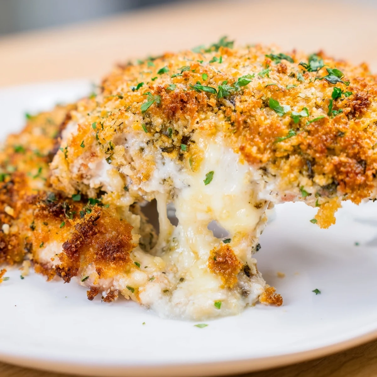 Creamy ricotta chicken bake topped with herbed breadcrumbs and melted cheese