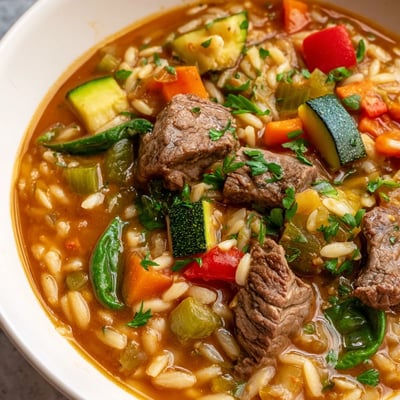 Hearty Beef And Orzo With Veggies